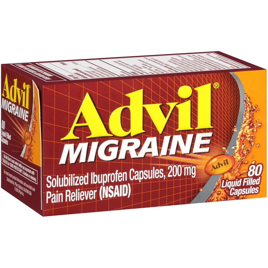 Advil Migrene Pain Relieiver, Solubilized Ibuprofen 200mg, 80 Conte, Capsule umplute cu lichid, Migrene puternic de ajutor