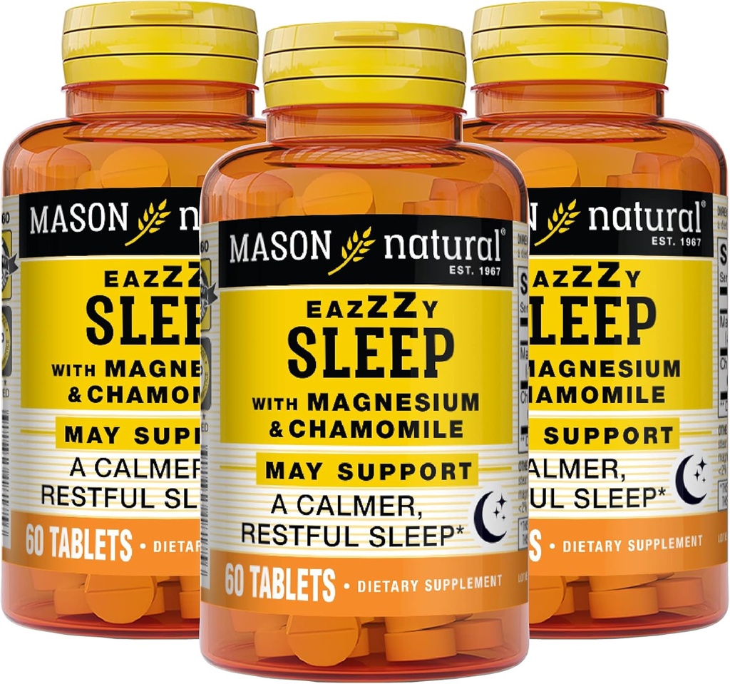 MASON NATURAL Eazzy Dormi cu magneziu și mușețel - ajutor natural de somn, susține un somn odihnitor mai liniștit, 60 comprimate (Pachet de 3)
