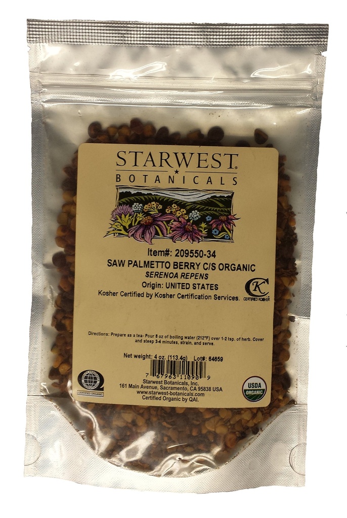 Saw Palmetto Berry Cut & Sifted Organic -Serena repens, 4 Oz