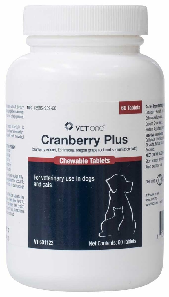Vet One Cranberry Plus pentru câini și pisici - Suport pentru tractul urinar și vezica urinară - 60 comprimate masticabile