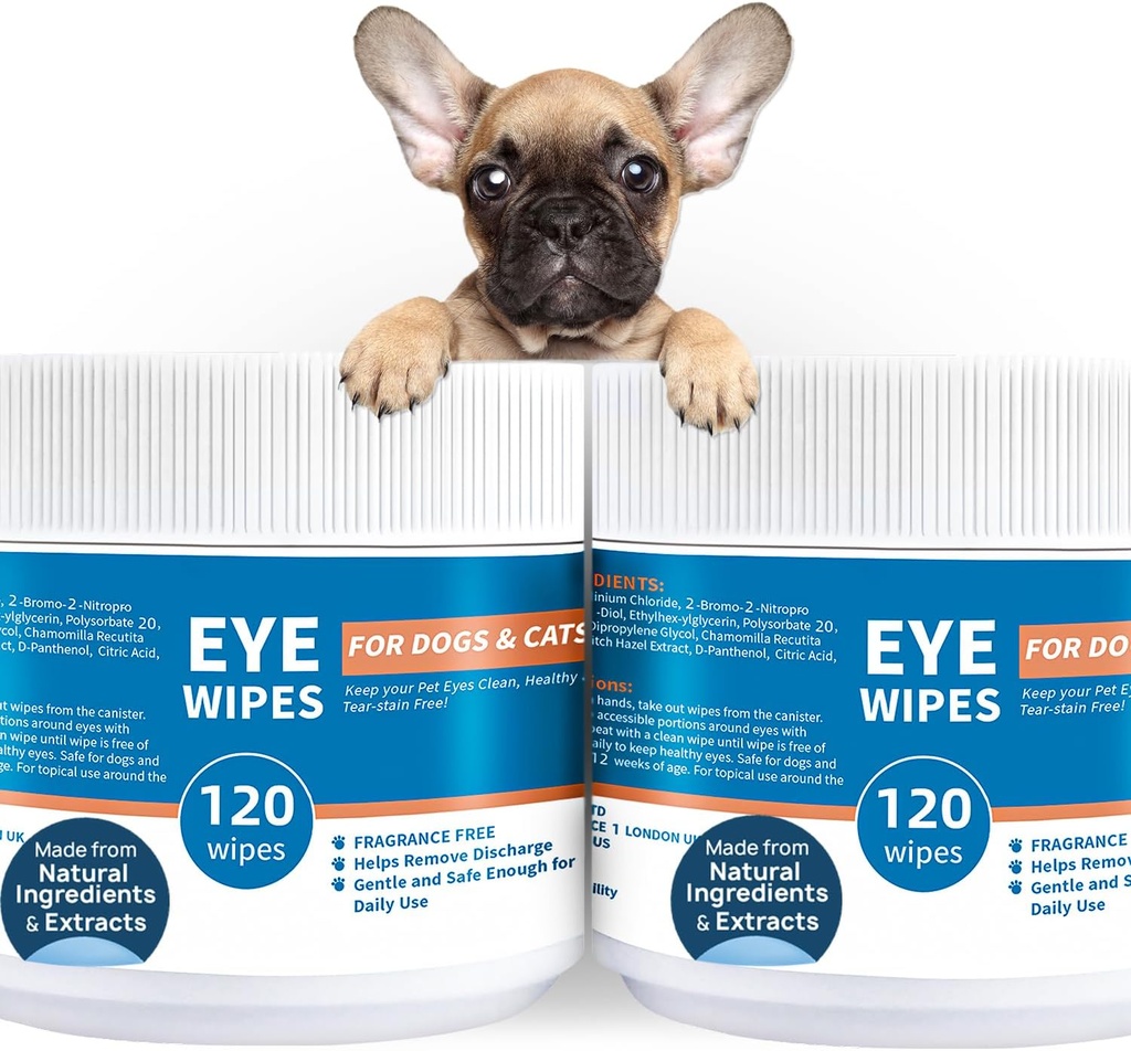Dog Cat Eye Wipes - 240ct Ud Pad Gentle Tear Stain Remover Şerveţele pentru câini Pisici Cai - non-Sting ochi Irigare Formula, Elimina Mucus uscat, Descărcare & Tear Stains