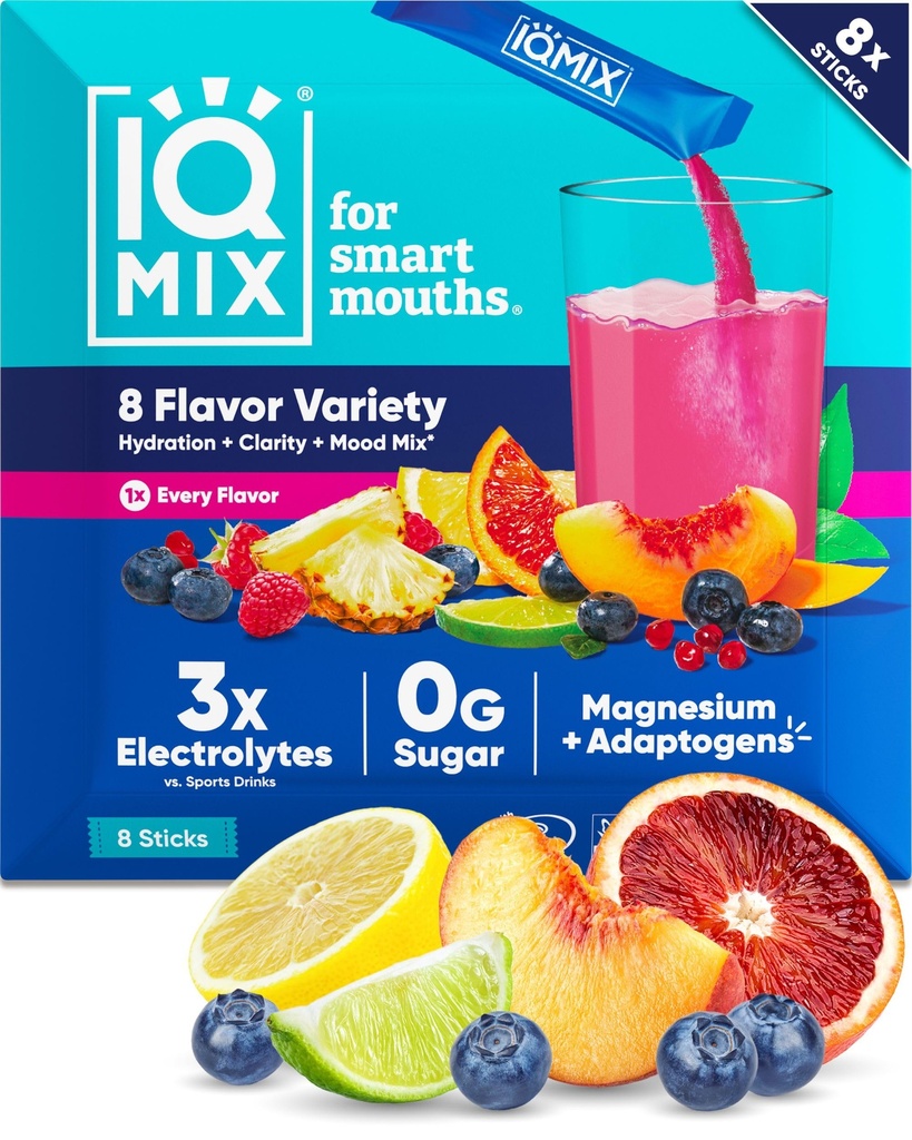IQMIX Hydration Electrolit pulbere - 4-in-1 Formula pentru hidratare, Claritate mentală, Mood & Recovery - Sugar-Free, Keto Drink Mix cu magneziu L-Threonat & Lion