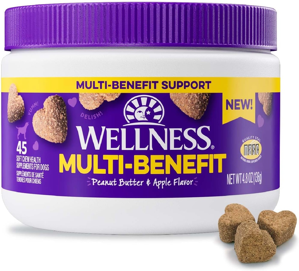 Wellness Unt de arahide & Apple arovate Chews Soft Multi-Benefit Suplimente pentru câini, 45 Conte