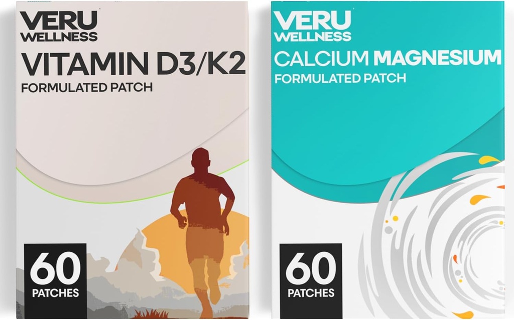 Bone Health Complete Duo Lifestyle Patches Vita D3/K2, Calciul Magneziu - Self Adezive Time Release Topical Patch, 8-10 Ore (60 zile de aprovizionare)