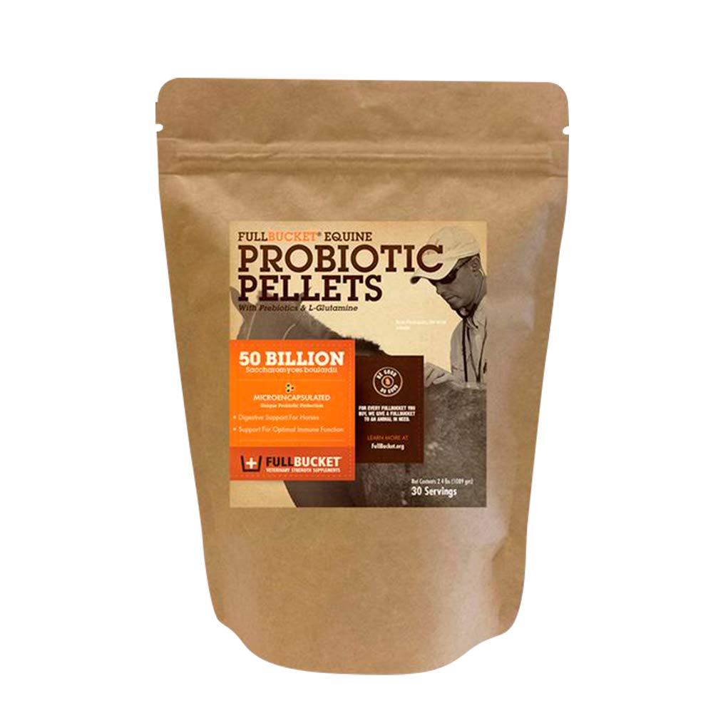 FullBucket Equine Pellets Probiotice cu Saccharomyces boulardii pentru cai sub stres ridicat sau pentru cai cu probleme digestive în curs de desfășurare; 20x mai concentrat și 50 miliarde CFU - 30 Serviri