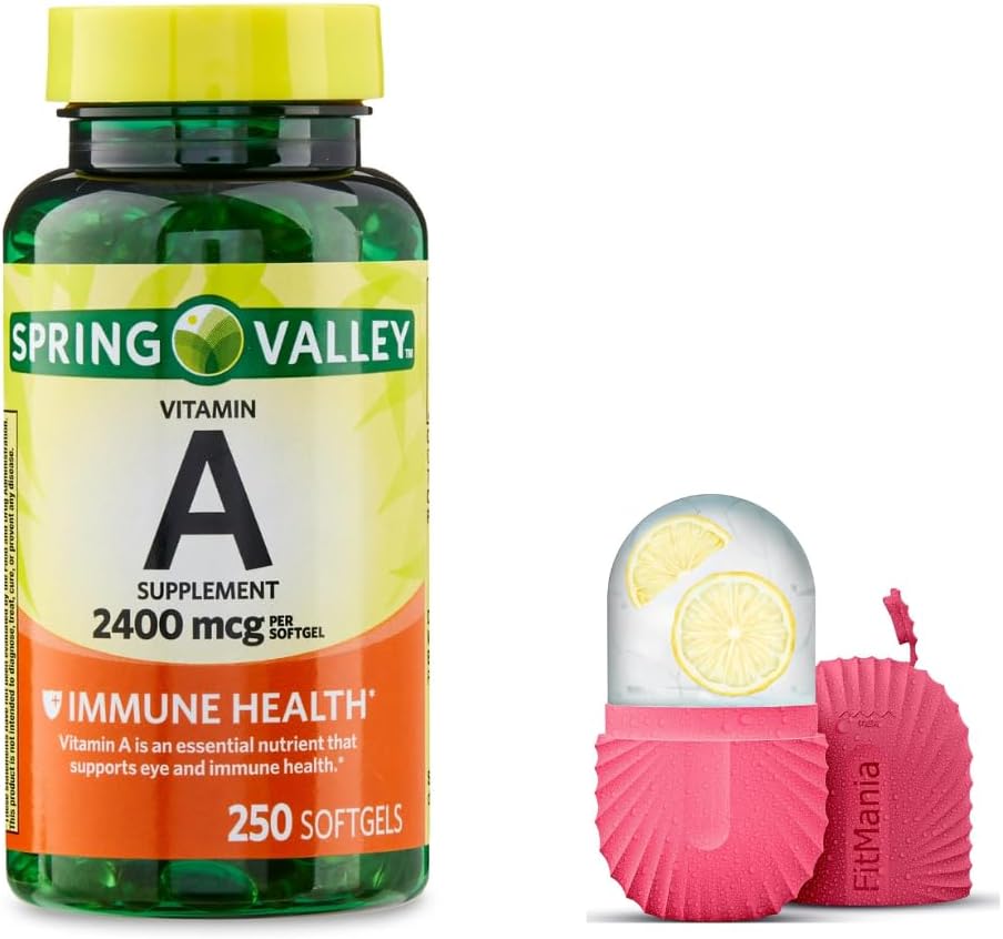 Spring Valley Vitamina A Softgels, 2400 mcg, 250 Conte, și Roller de gheață cadou pentru Face
