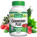 Alegerea botanică Cranberry Plus Total de sprijin urinar - tract urinar Sănătate pentru femei și bărbați cu concentrat de afine, Uva Ursi, Buchu, Calciu - 60 comprimate