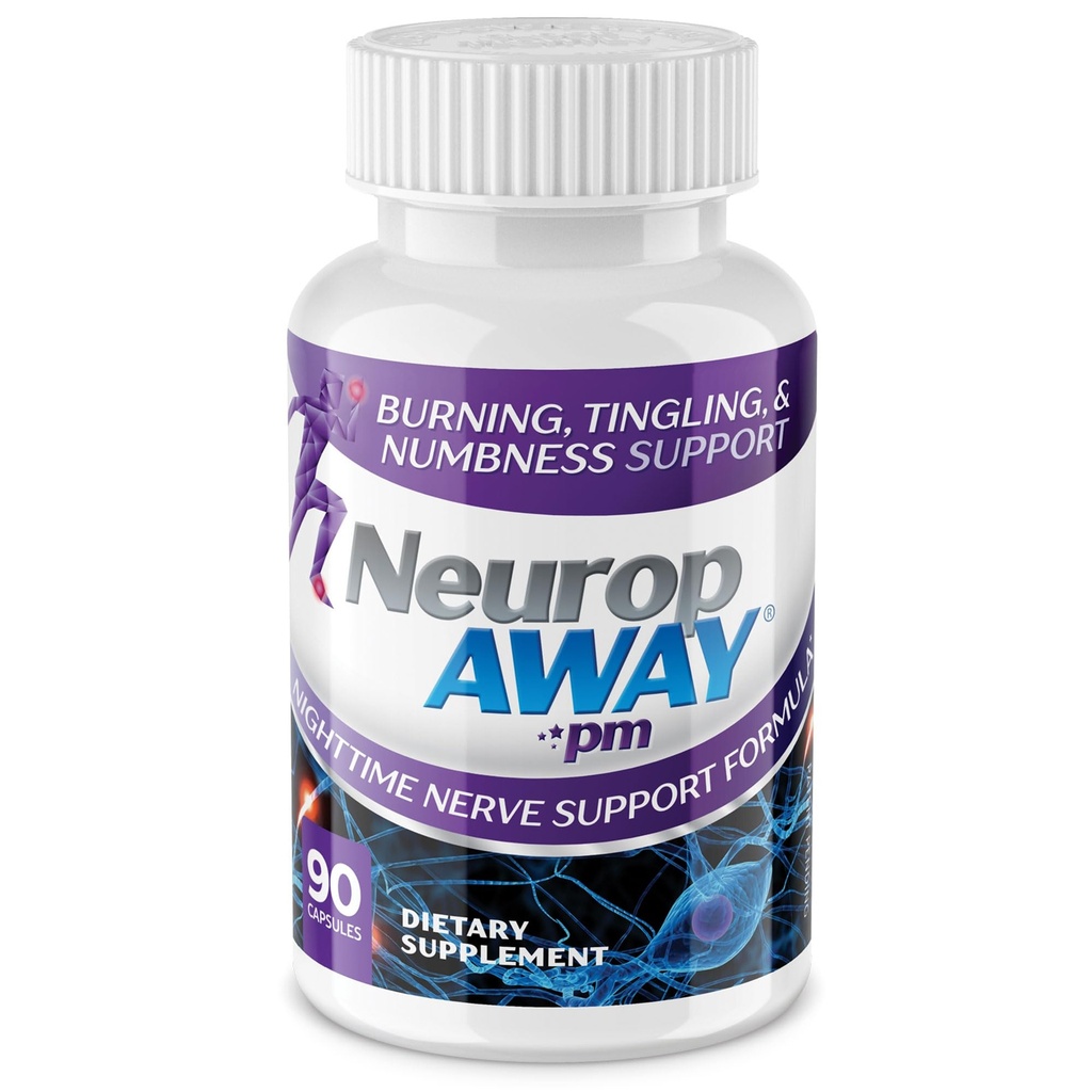 Neuropaway Nervi de sprijin PM, cu R-Alpha Acid lipoic pentru a ajuta la furnizarea de ajutor nervos în cel puțin 5 zile, Acetil-L-Carnitina, Theanină, Melatonină, și metilcobalamină, 90 capsule