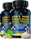 Pastile cu coamă organică - 240 capsule cu coamă de ciuperci reale cu Ginkgo Biloba Herb, Bacopa Monnieri, L Theanine, L Tyrosine - Complex cu ciuperci pentru wellness zilnic
