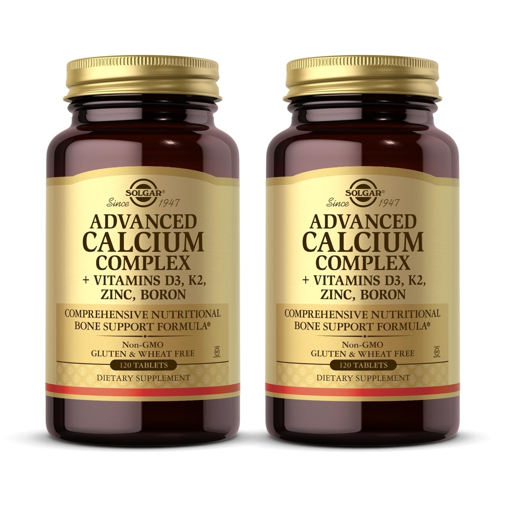 Solgar Complex avansat de calciu - 120 comprimate, pachet de 2 - cu zinc, bor, vitamine D3 & K2 - non-GMO, gluten gratuit, lactate gratuit - 60 total serviri