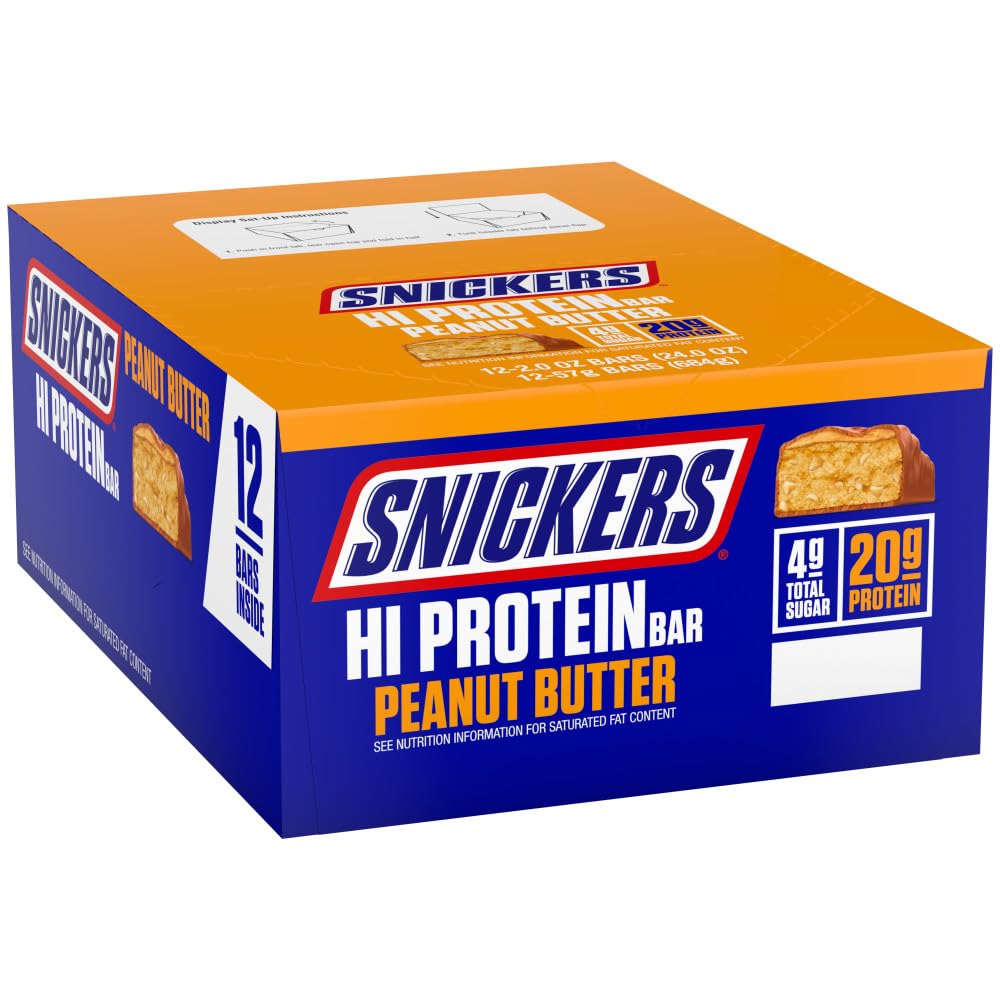 SNICKERS Hi Proteine Bar - Unt de arahide & Caramel, 2.0 oz, Pachet de 12, Proteina mare, Sanatate pentru adulti