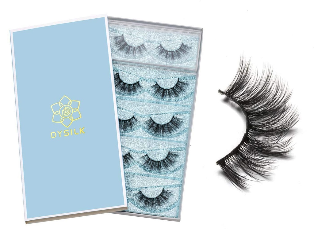 DYSILK Lashes False Genelases - Eye Lashes Mink Lashes 5 perechi 6D Lashes Pack Fluffy Lashes Fake Eye Lashes Natural Look Wispy Genelases Strip Lash Faux False Genelases Extensions Kit 