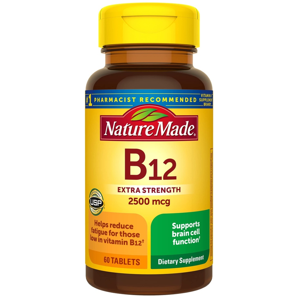 Natura făcut extra puterea Vitamina B12 2500 mcg, Supliment alimentar pentru suport metabolic energie, 60 comprimate, 60 zile de aprovizionare