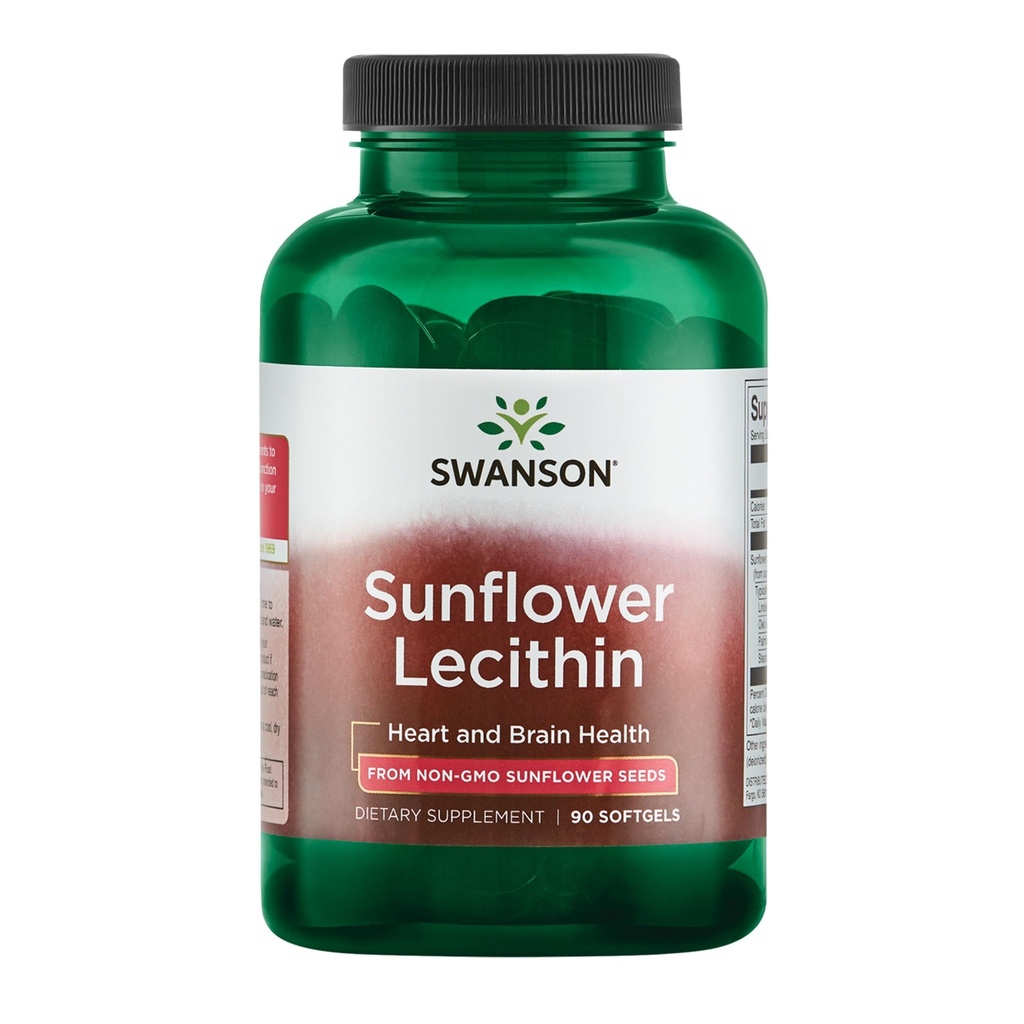 Swanson Floarea-soarelui lecitină - Suplimentul vegetal Promovarea funcţiei creierului sănătos - Formula naturală de susţinere Heart Health & Healthy Folide Balance - (90 Softgels, 1200mg Fiecare)