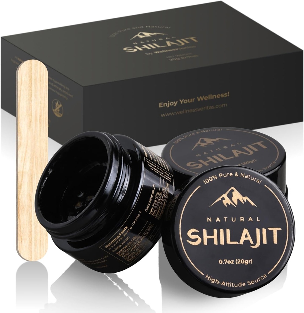 Silajit Natural Himalayan Organic Resin 20 Grams, Pure Shilajit Supliment îmbogățit Acid fuzilic & 85+ Trace Minerale, Pe bază de plante Nutrients for Energy, Suport Metabolism & Imune System