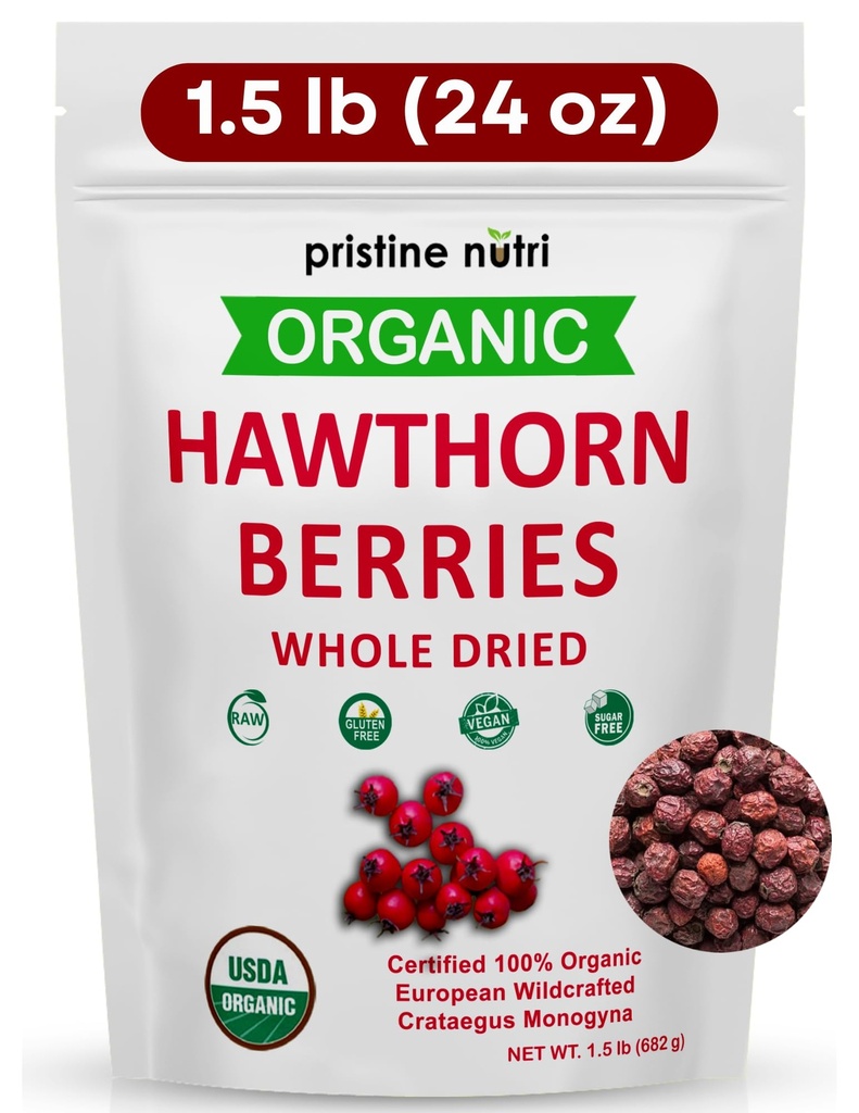 1,5 lbs (24 oz) 100% Organic Hawthorn Berries Uscate vrac 