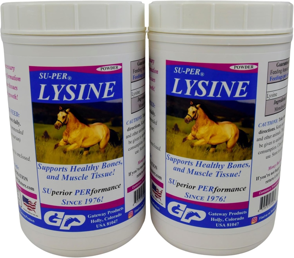 SU-PER Lysine Supliment pentru cai - Sprijină oase sănătoase și țesuturi musculare - Equine Essential Amino Acid - 2,5 Pound, (2 ambalaj)