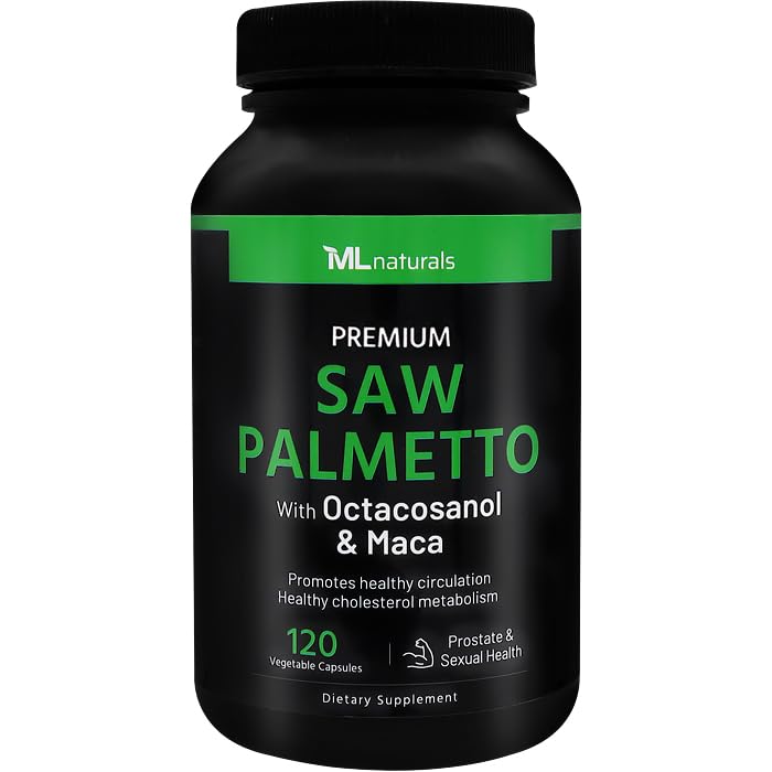 ML Naturals Saw Palmetto 1000 mg 120 capsule Vegan. 3 din 1. Calitate premium cu Octacosanol & Maca. Prostate, Sanatate urinara, Sanatate circulatorie, Energizor natural, NSF-Certificat & cGMP-Compliant