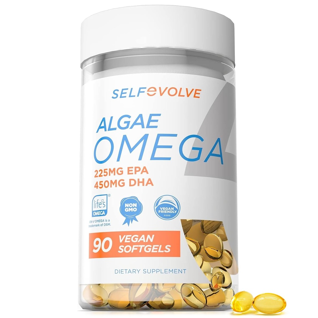 Algae Omega 3 1.500mg - Supliment Vegan cu Omega de viață brevetat 3 - EPA de mare doză & DHA - mai bun decât uleiul de pește - Sprijină inima, creierul, sănătatea comună - 90 Vegan Softgels