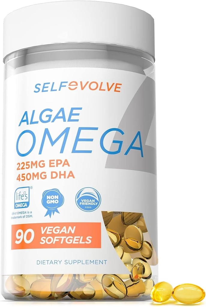 Algae Omega 3 1.500mg - Supliment Vegan cu Omega de viață brevetat 3 - EPA de mare doză & DHA - mai bun decât uleiul de pește - Sprijină inima, creierul, sănătatea comună - 90 Vegan Softgels