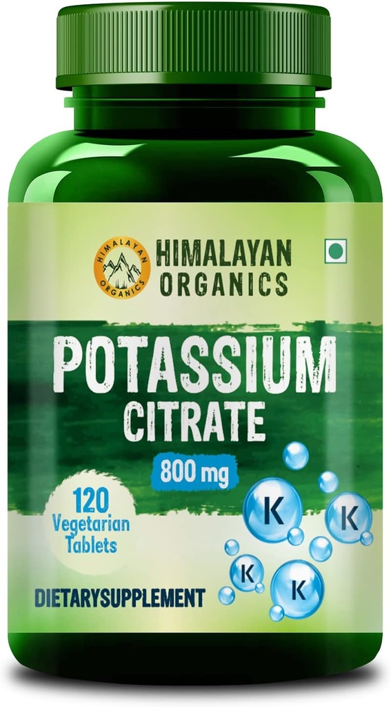 Himalayan Organics Citrate de potasiu 800 mg Supliment pentru bărbați și femei - 120 Veg Tablete