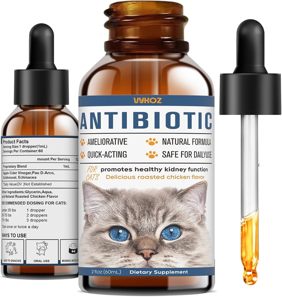 Antibiotice pentru pisici - Antibiotice Cat Naturale pentru Alergie Mâncărime de relief, Boosting imunitar - Antibiotice pentru stimularea imună, Infecții ale tractului urinar - Vitamine suplimentare pentru Cat și câine, 2 fl oz