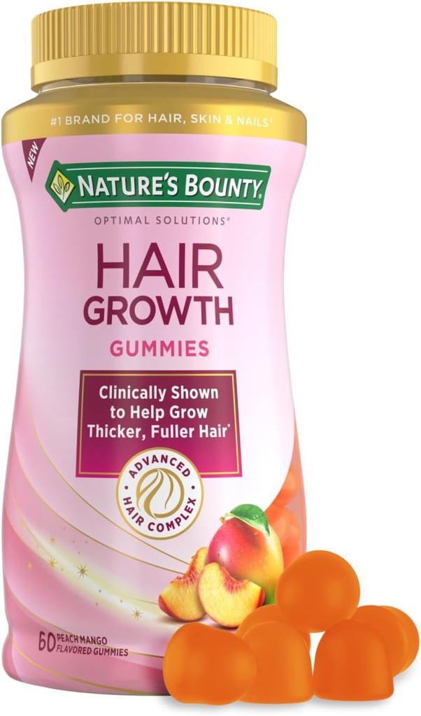 NaturÄƒÄƒ Gume bounty de creÅŸtere a parului pentru sprijinirea mai gros, parul mai plin cu biotin, Silicon & Arginina, Peach Mango Flavor 