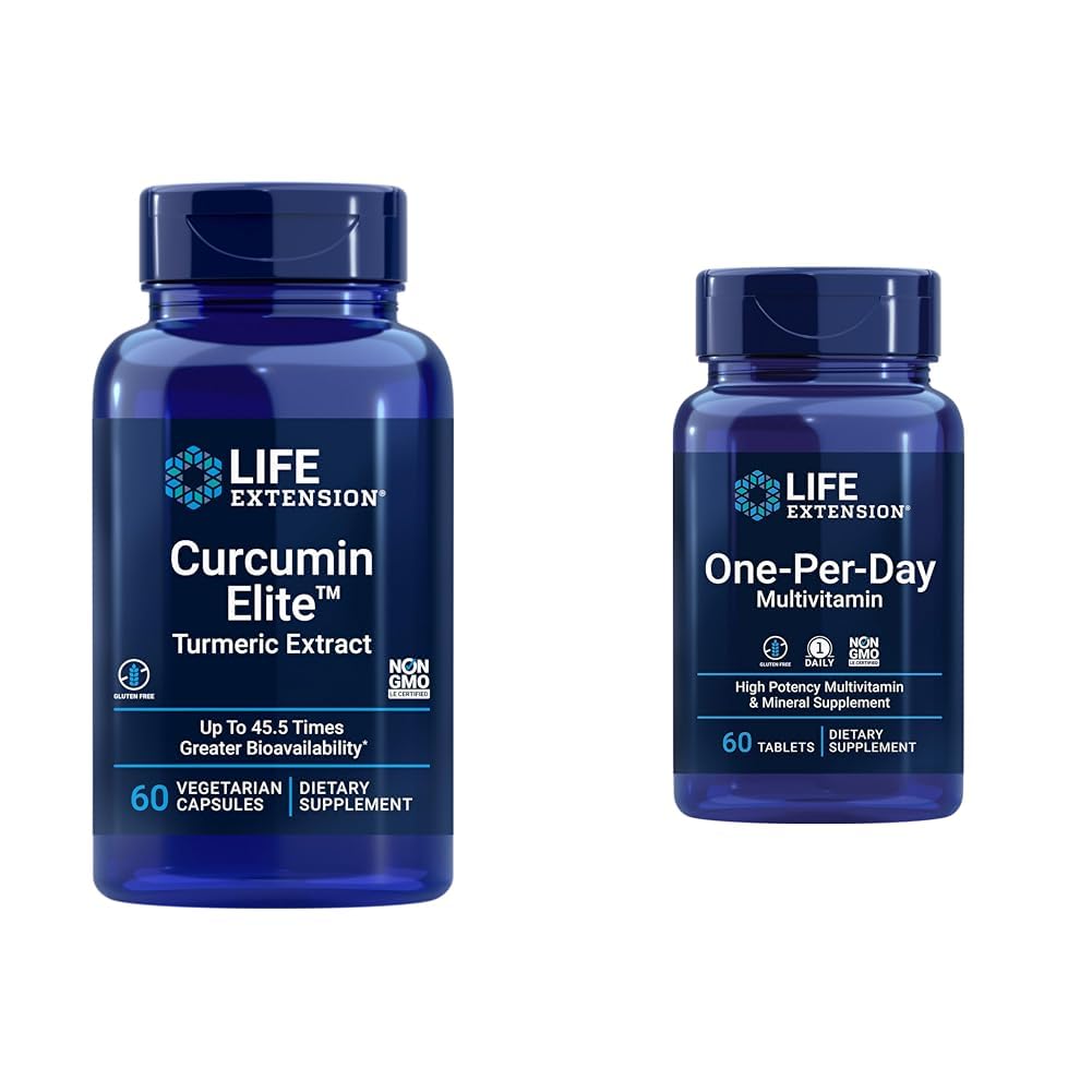 Extensie de viață Curcumin Elite Extract de turmeric, promovează un răspuns inflamator sănătos & One-Per-Day Multivita 