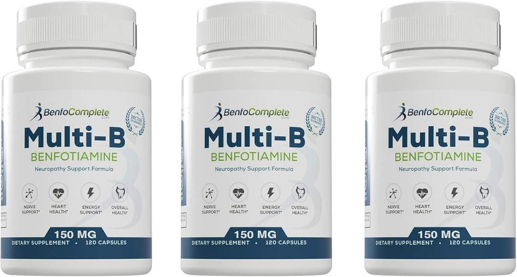 Benfotiamină Multi-B Neuropatie suport Formula 150mg 120 capsule gelatinoase per flacon - Ambalaj cu 3 flacoane