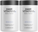 Codaj Vitamine de par 10000 mcg Biotina, Keratina, Colagen, Vitamina A, B12, C, D3, E, Zinc, Turmeric, Probiotice, Enzime, Inozitol - Suport pentru ingrijirea parului - suplimente de par sanatoase - 2 Pack