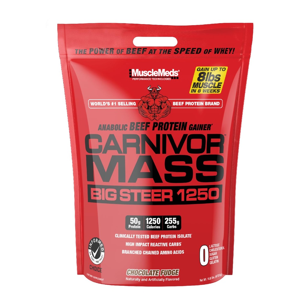 MuscleMeds Carnivor Mass Chocolate Big Steer 1250, 15 Lb (Packing May Vary)
