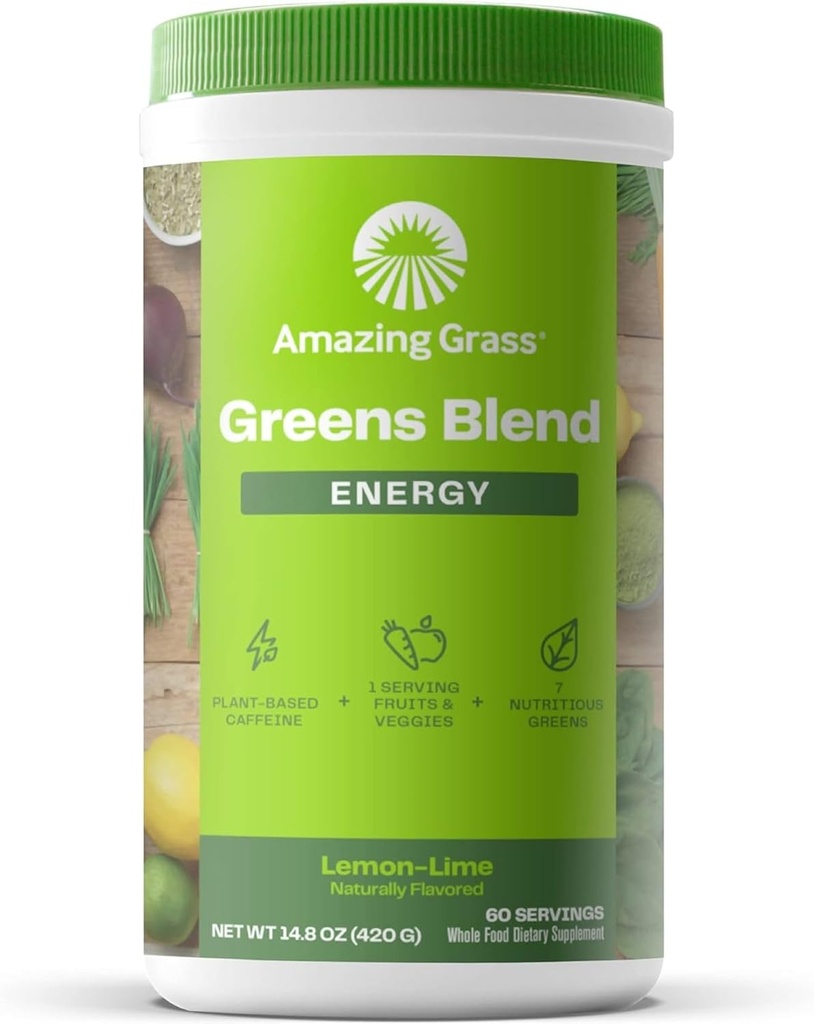 Amazing verdeață blend energie: Smoothie Mix, Super Greens pulbere și plante de cofeină pe bază de plante cu Matcha Ceai verde și sfeclă Root Powder, Lămâie, 60 Serviri (Packing May Vary)