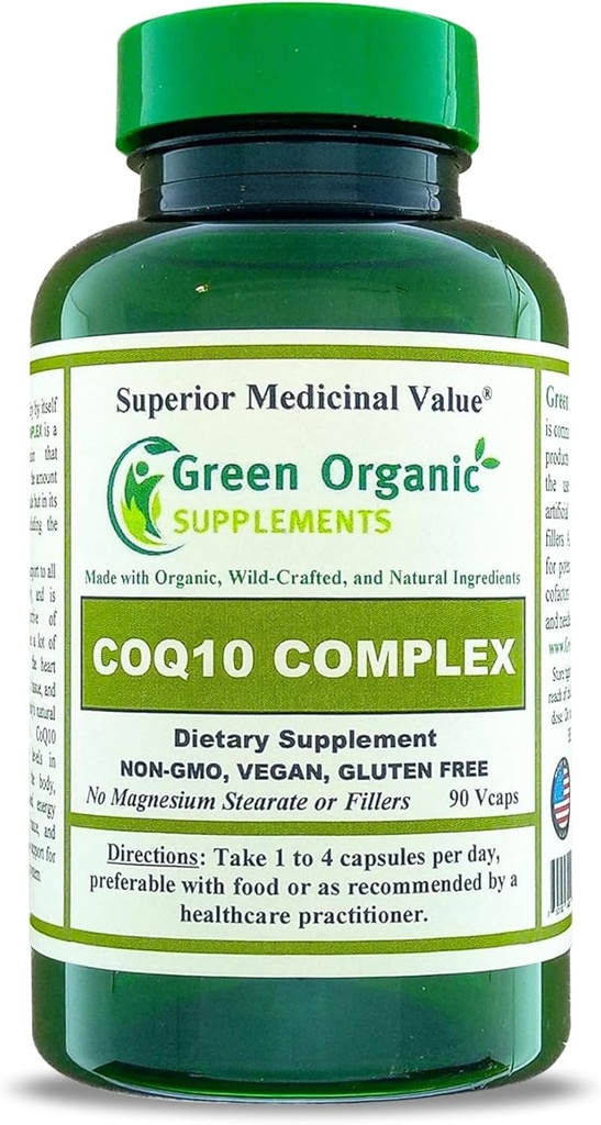 Green Organic Supplements Coq 10 Complex, Ubichinone, 90 VCaps, High Absorbable, Non-GMO, Gluten-Free (Single)