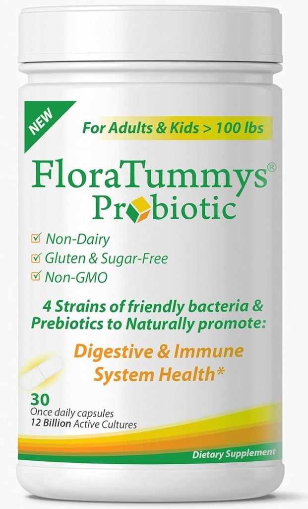 FloraTummys cel mai bun Probiotic pentru femei, bărbaţi şi copii. 12 miliarde CFU, 4 Probiotice Strains, Prebiotice, Non-GMO, Kosher, Non-Dairy, Gluten Free, Sugar Free, Made in the USA