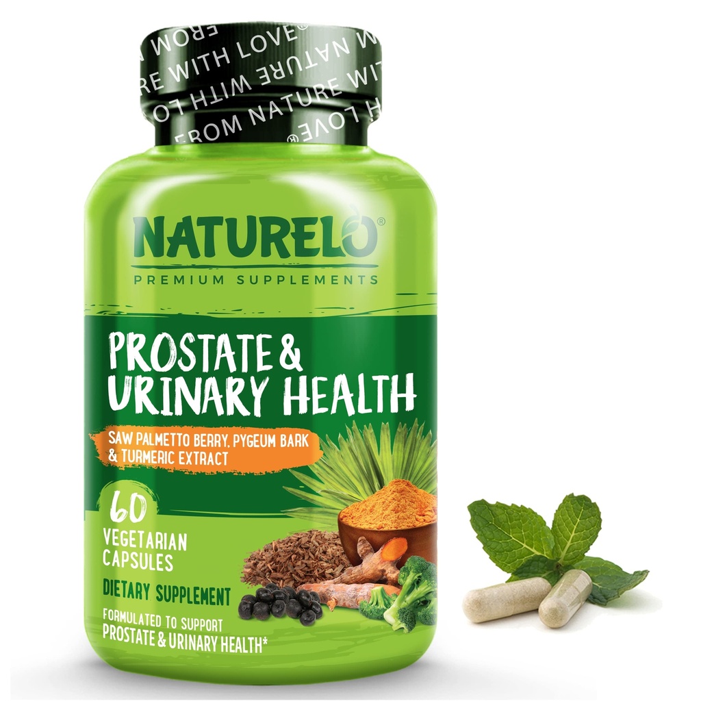 NATURLO Prostat & Sanatate urinara, Formula completa cu Saw Palmetto, Pygeum, Tumeric, Plant Sterols, Broccoli si Licopen, 60 Capsule vegetariene