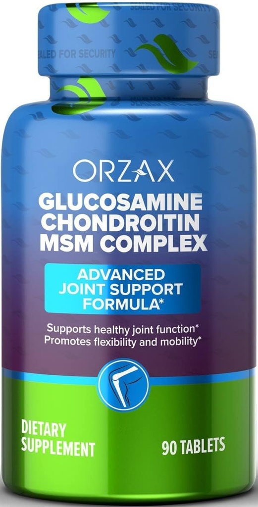ORZAX Supliment de suport comun all-in-one cu Glucosamină Chondroitin MSM - Turmeric, Colagen, Bromelain & Boswellia Extract capsule, Funcţie & Comfort - 90 comprimate