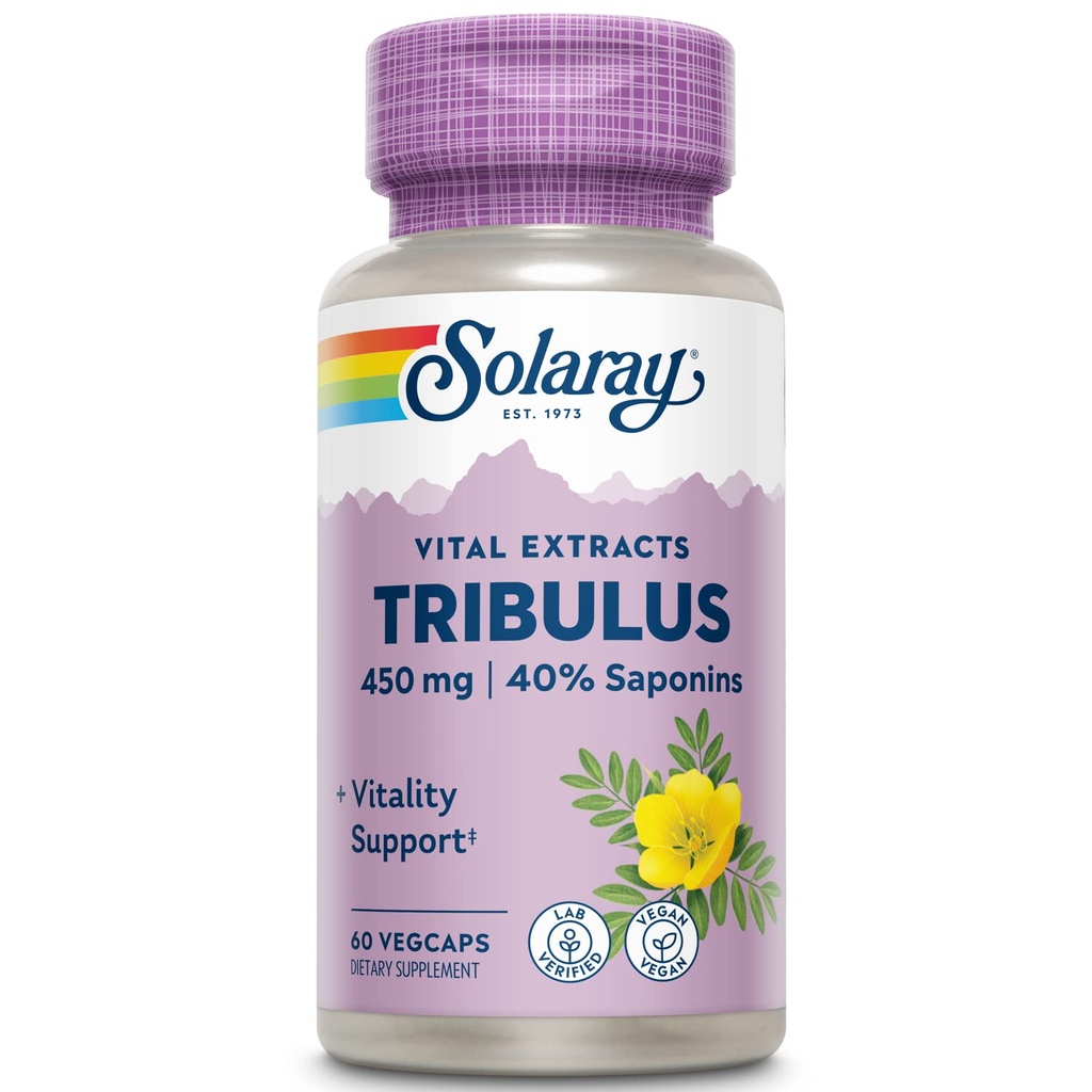 SOLARAY Guaranteed Potenty Tribulus Fruit Extract, Veg Cap (Btl-Plastic) 450mg