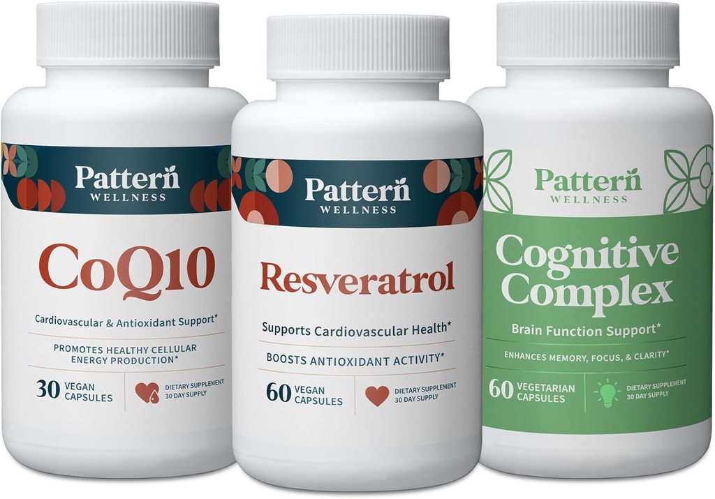 Model Wellness Sanatos imbatranire Bundle - CoQ10, Resveratrol, Cognitive Complex - Promoveaza sanatatea si Wellnessul fara timp - 3 Pack, All-Natural, Vegan-Friendly Formulas
