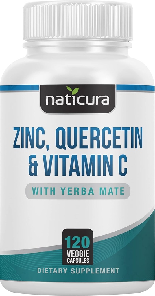 Cercetină de zinc cu vitamina C și Yerba Mate - 4-in-1 Suplimentul de sprijin imun nutritional - 120 Capsule vegetale - Made in the USA