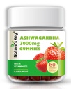 Cheie a naturii Ashwagandha Gummies, 3000 mg de mare potenta Ashwagandha extract de rădăcină cu vitamina D2, Stres, Calm Mood & Cognition, pentru bărbați și femei, Aroma de căpșuni (60 Count (Pachet de 1)
