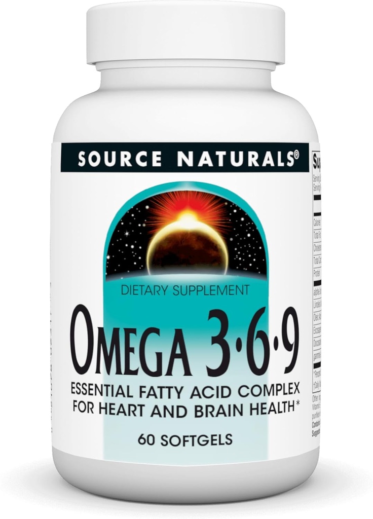 Sursa Naturals Omega 3-6-9, Essential Gatty Acid Complex pentru Heart and Brain Health* - 60 Softgels