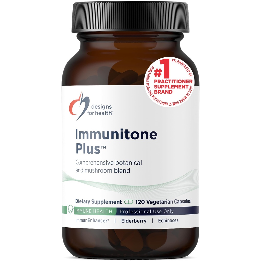 Design-uri pentru sănătate Herbal Immune Support cu ciuperci, echinacea, Ceai verde, Astragalus + Elderberry - Immunitone Plus Pastile - Supliment non-GMO (120 capsule)
