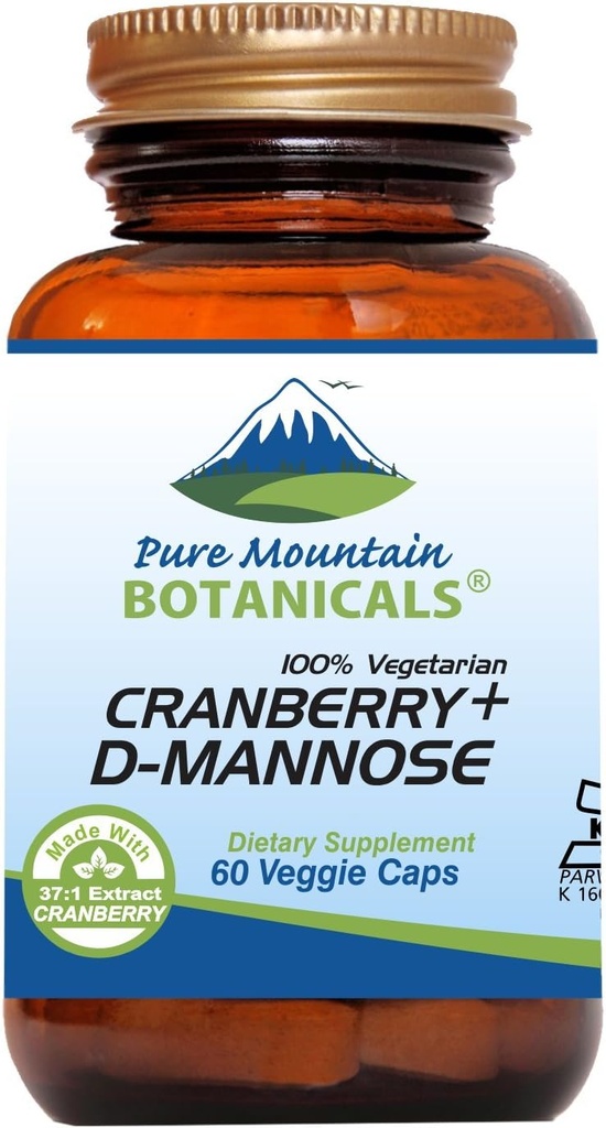 Botanicale pure Mountain capsule de fructe de pădure D Mannose - 60 Kosher Vegan Caps - 1000mg D Manose cu concentrat de afine Plus Vitamina C