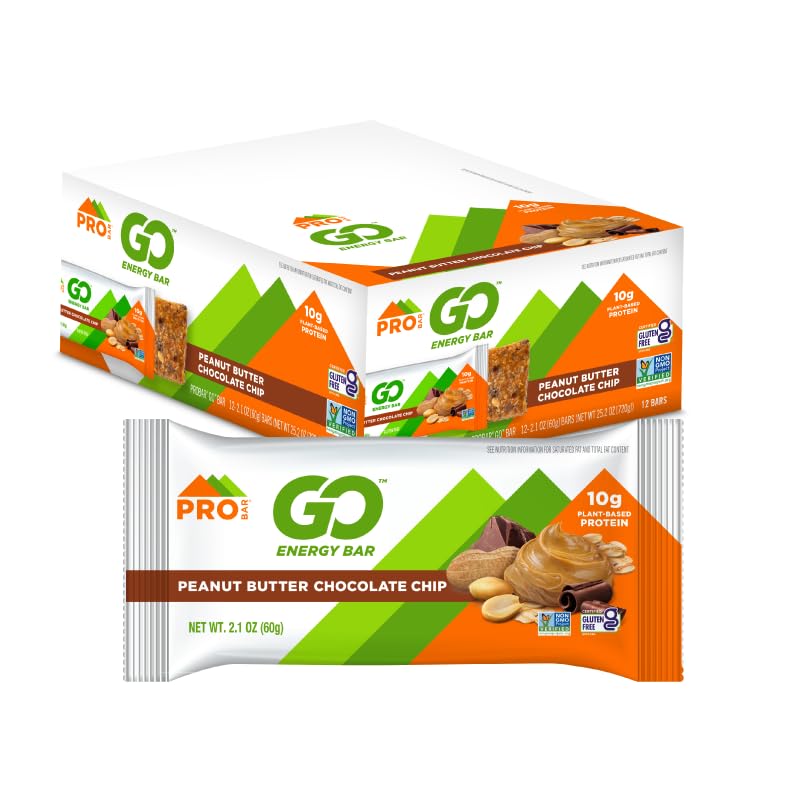 PROBAR - GO Energy Bars - Peanut Butter Chocolate Chip - Gluten-free, non-GMO, Whole-food Ingredient Snack Bars (12 Count)