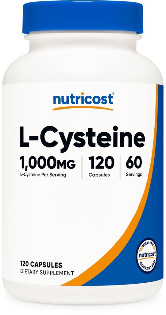 Nutricost L-Cysteine 1000mg, 120 capsule - non-GMO, Gluten Free Supplement, 500mg per capsulă