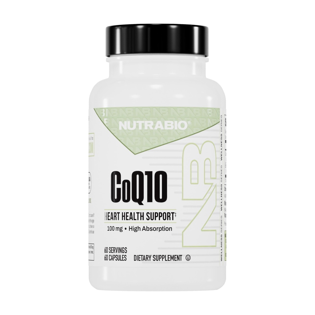 NutraBio CoQ10 Supliment alimentar, Funcţie cardiacă sănătoasă & Producţia de energie celulară, 100mg - 60 capsule