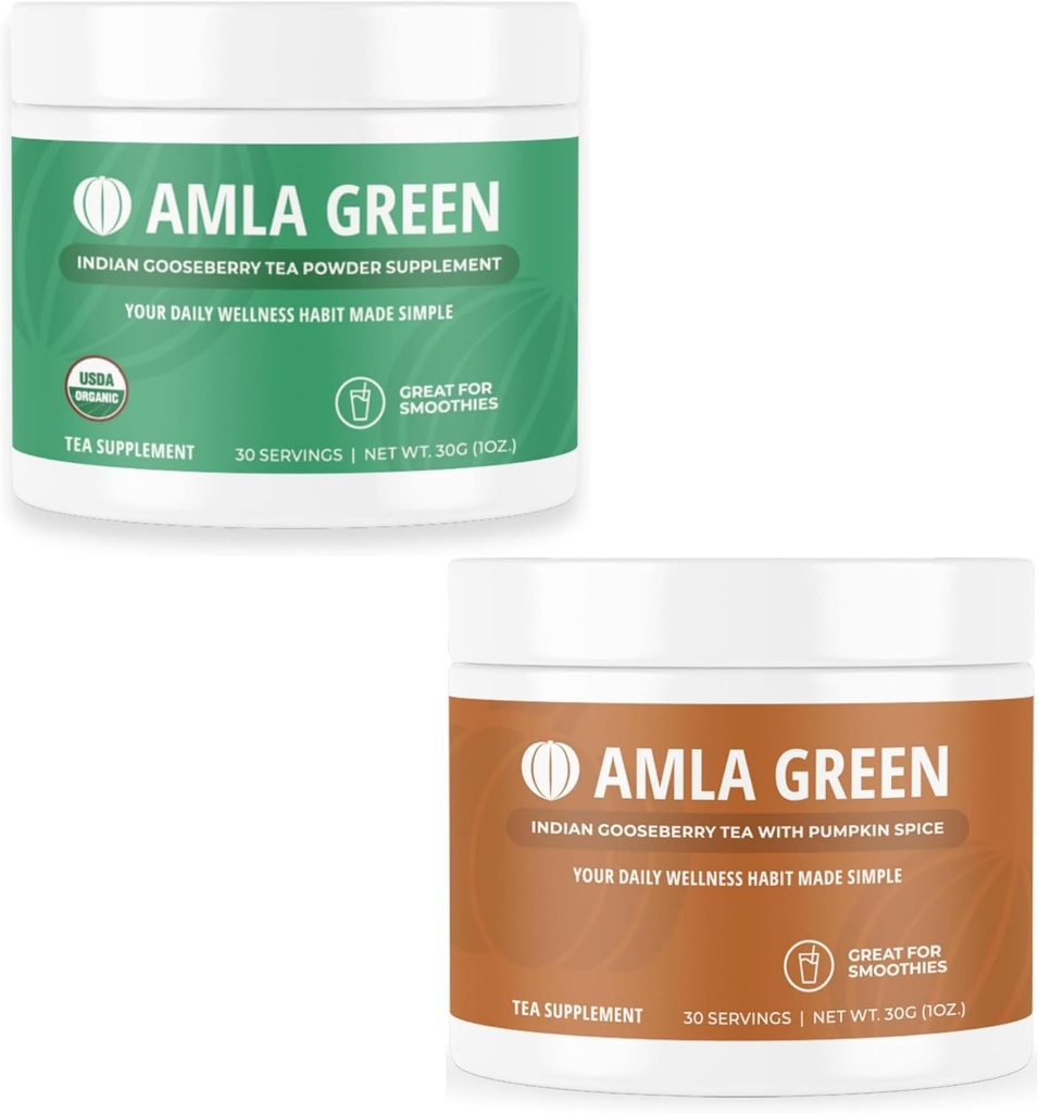 Amla Powder & Green Tea Superfood Supliment cu Indian Gooseberries & Pumpkin Spice, Organic, Vegan, 30 Servings SKU: GB-HB-30