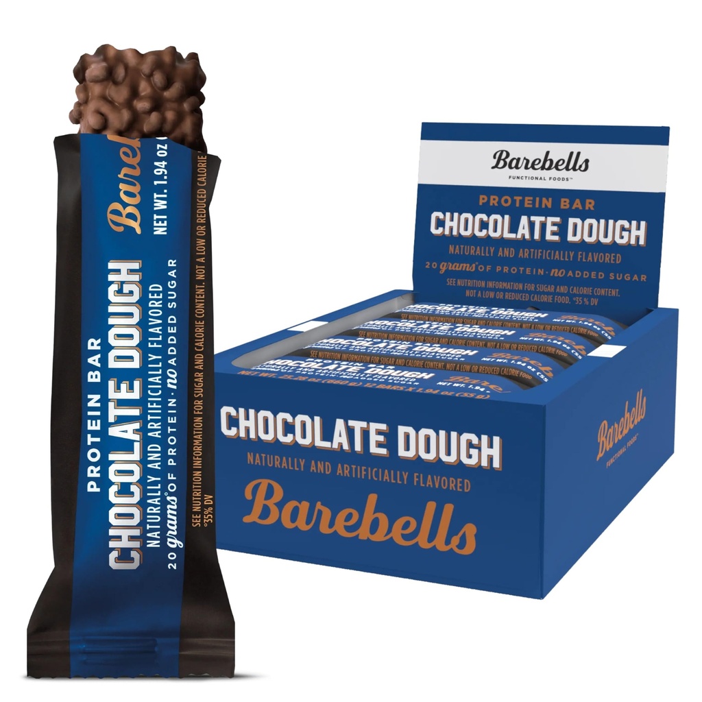 Barebells Proteine Baruri Chocolate Dough - 12 Conte, 20g High Proteine Treats - Chocolate Nutrition Bar cu 1g Total Sugars - On-The-Go Mic dejun sau post-Workout Snack