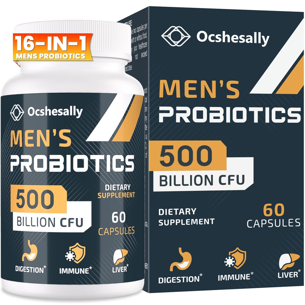 Probiotice pentru bărbaţi, 500 miliarde CFU & 12 Strains Mens probiotic, cu Turmeric, Cranberry, Goji - Probiotice pentru Digestive Health, Gut, Immune & Bloating, Prostate & Urinal Tract Health, 60 capsule