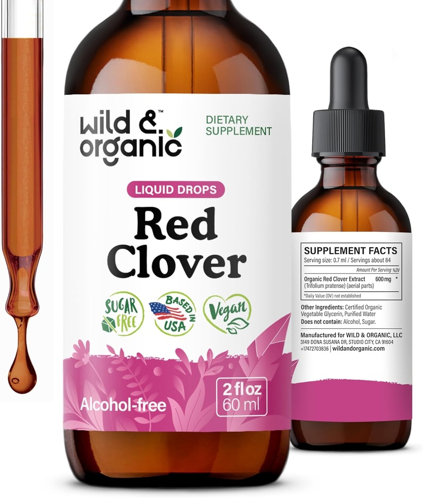 Picăturile de extract de Clover roșu sălbatic și organic - Menopause Suplimente pentru femei - 600 mg lichid roșu Clover Tinctură - 1-Lonth Supply - Trifolium Pratense Blossom - Zahăr și alcool-Free - 2 oz